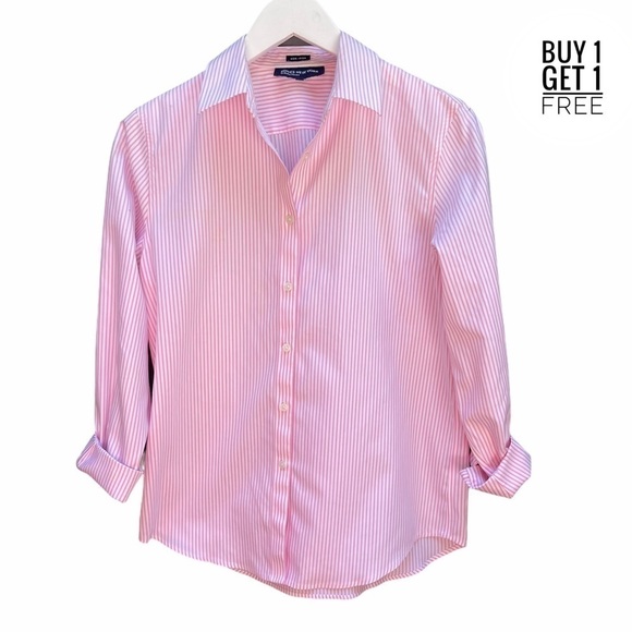 TALBOTS Pink Swiss Dot Ruffle Front Top Medium - Picture 13 of 16